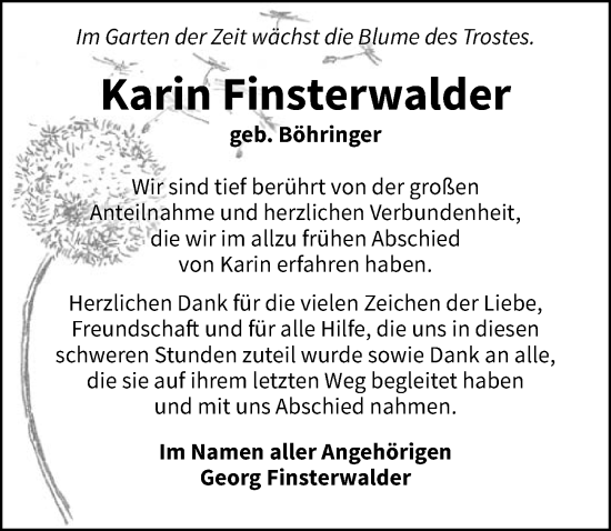 Traueranzeige von Karin Finsterwalder von GESAMT