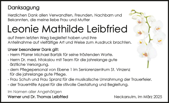 Traueranzeige von Leonie Mathilde Leibfried von GESAMT
