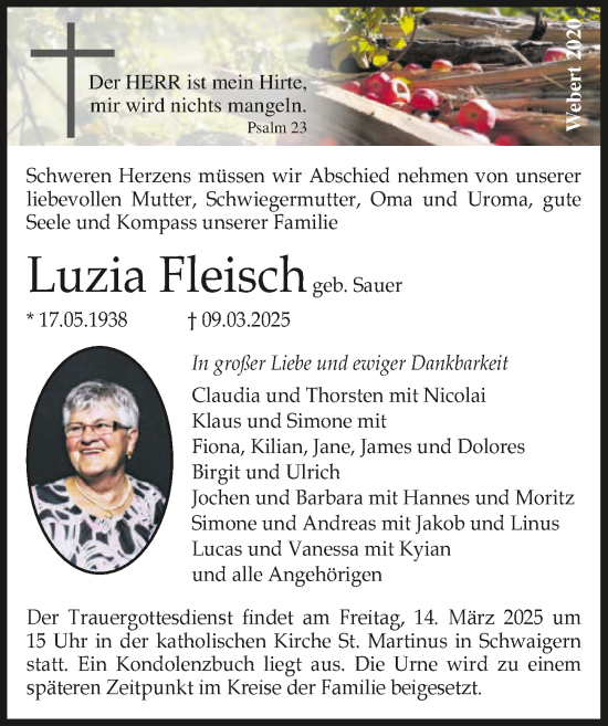 Traueranzeige von Luzia Fleisch von GESAMT