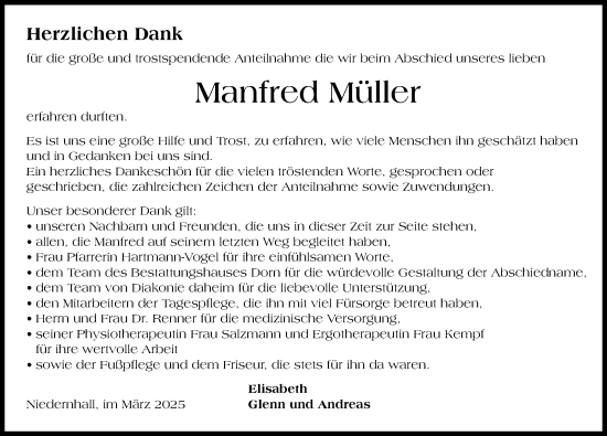Traueranzeige von Manfred Müller von GESAMT