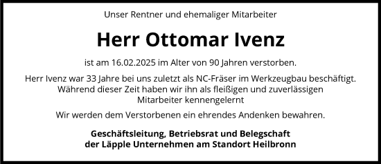 Traueranzeige von Ottomar Ivenz von GESAMT