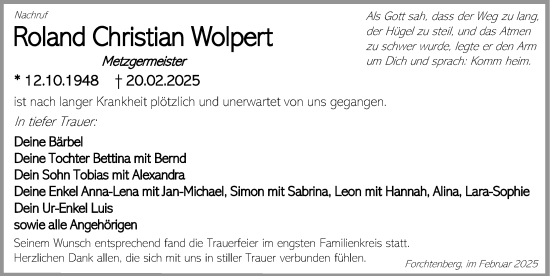 Traueranzeige von Roland Christian Wolpert von GESAMT