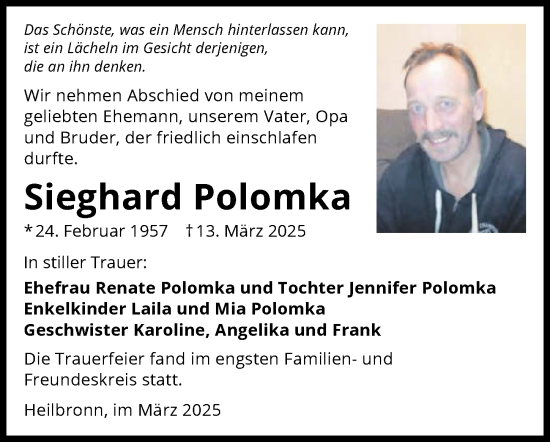 Traueranzeige von Sieghard Polomka von GESAMT