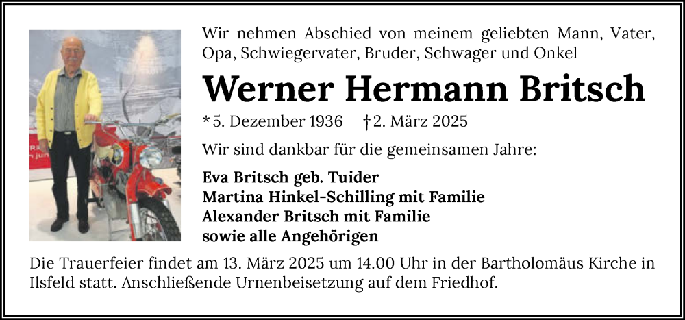  Traueranzeige für Werner Hermann Britsch vom 08.03.2025 aus GESAMT