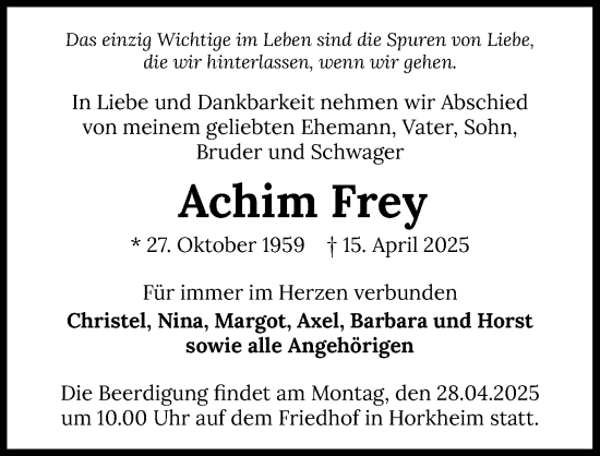 Traueranzeige von Achim Frey von GESAMT