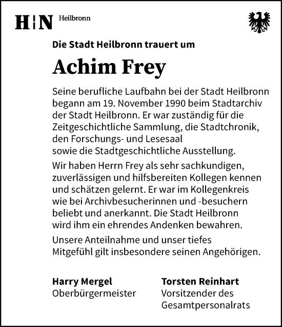 Traueranzeige von Achim Frey von GESAMT