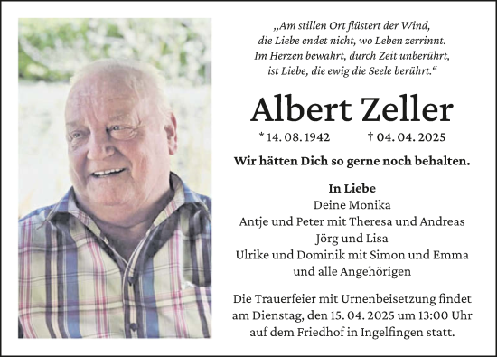 Traueranzeige von Albert Zeller von GESAMT
