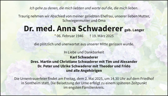 Traueranzeige von Anna Schwaderer von GESAMT