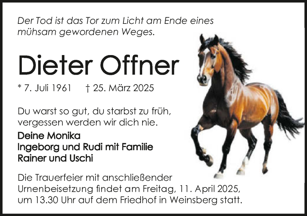  Traueranzeige für Dieter Offner vom 05.04.2025 aus GESAMT