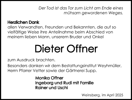 Traueranzeige von Dieter Offner von GESAMT