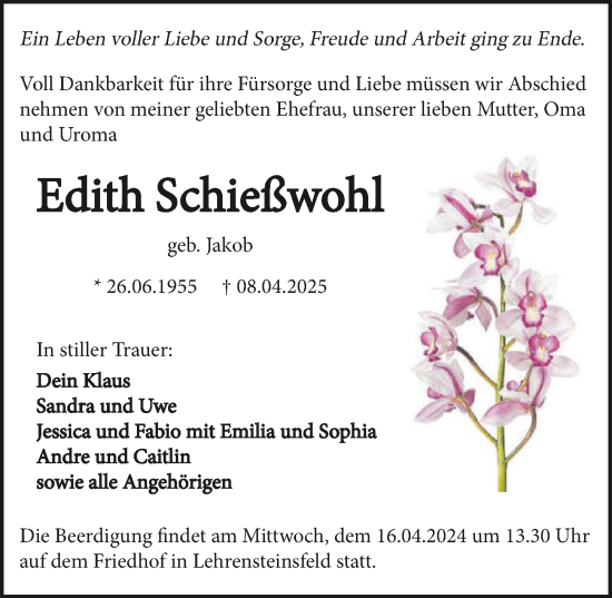 Traueranzeige von Edith Schießwohl von GESAMT