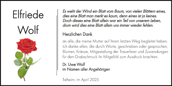Traueranzeige von Elfriede Wolf von GESAMT