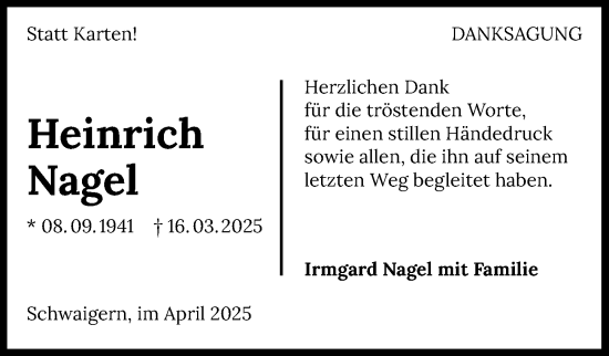 Traueranzeige von Heinrich Nagel von GESAMT