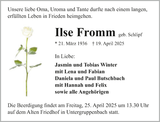Traueranzeige von Ilse Fromm von GESAMT