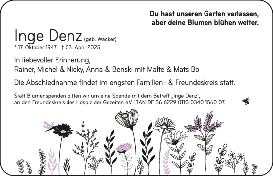 Traueranzeige von Inge Denz von GESAMT
