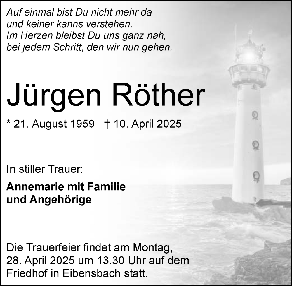  Traueranzeige für Jürgen Röther vom 19.04.2025 aus GESAMT
