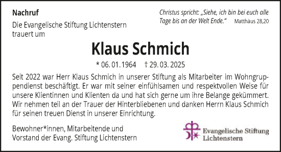 Traueranzeige von Klaus Schmich von GESAMT