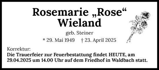 Traueranzeige von Rosemarie Wieland von GESAMT