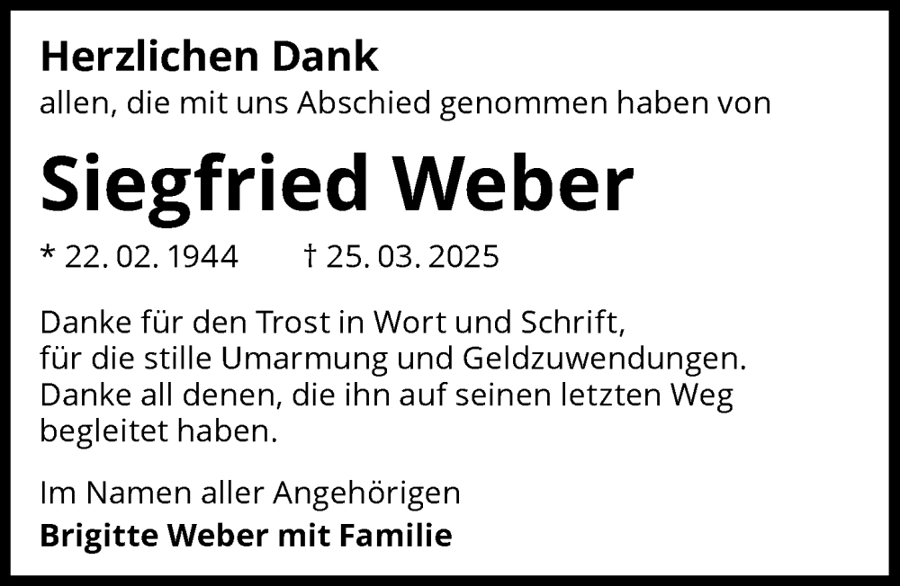  Traueranzeige für Siegfried Weber vom 12.04.2025 aus GESAMT