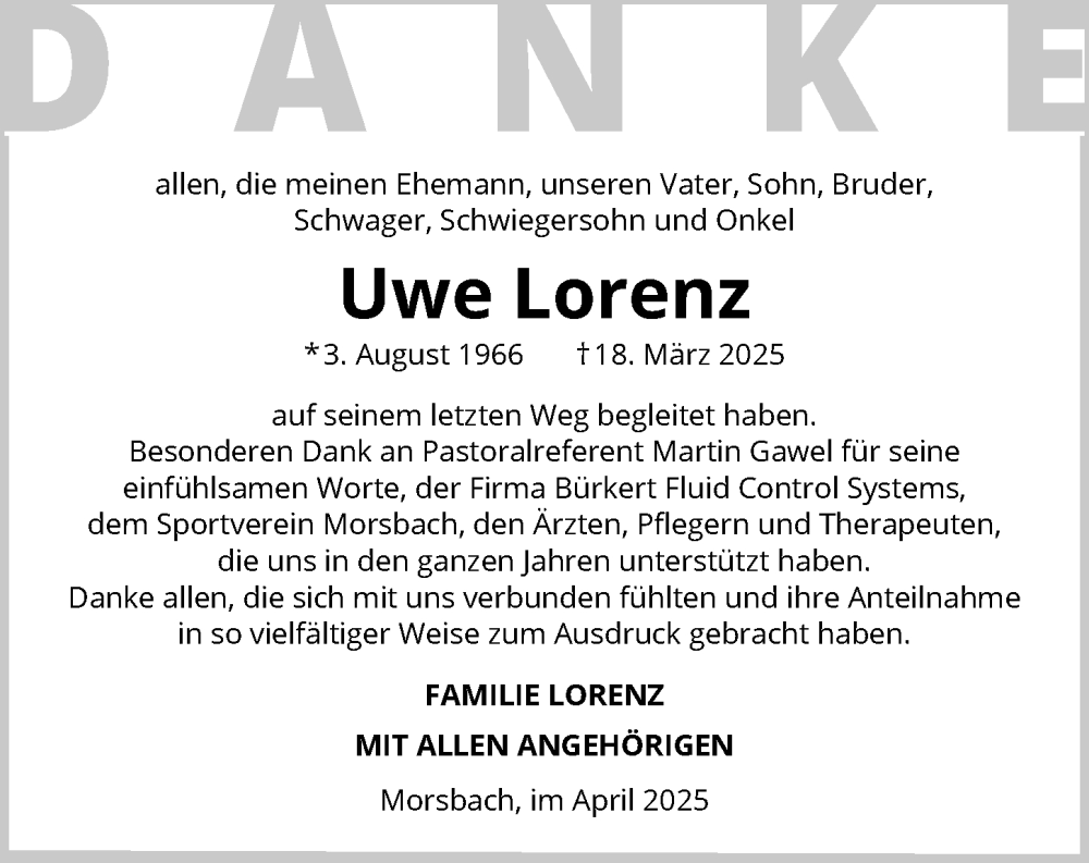  Traueranzeige für Uwe Lorenz vom 25.04.2025 aus GESAMT
