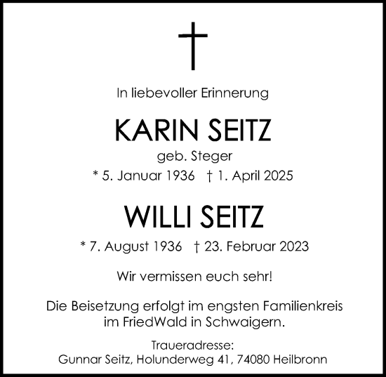 Traueranzeige von Willi Seitz von GESAMT