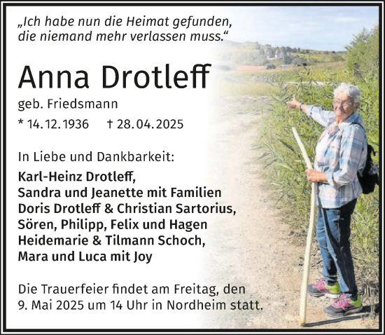Traueranzeige von Anna Drotleff von GESAMT