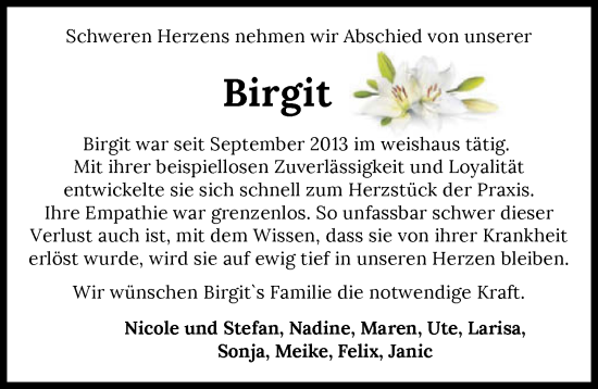 Traueranzeige von Birgit Böhringer von GESAMT