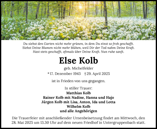 Traueranzeige von Else Kolb von GESAMT