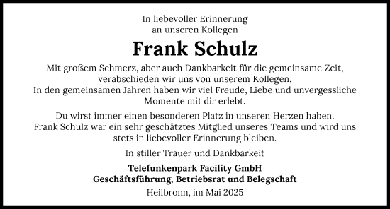 Traueranzeige von Frank Schulz von GESAMT