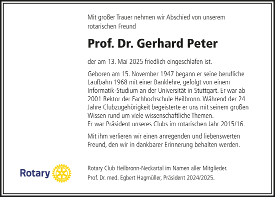 Traueranzeige von Gerhard Peter von GESAMT