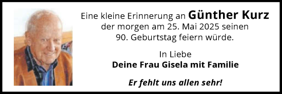 Traueranzeige von Günther Kurz von GESAMT