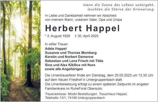 Traueranzeige von Herbert Happel von GESAMT