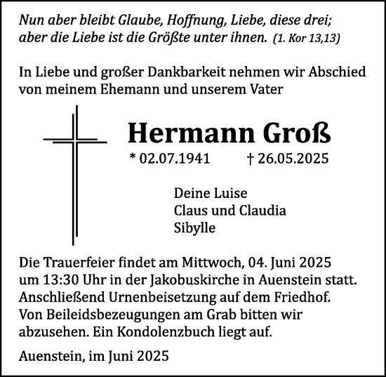 Traueranzeige von Hermann Groß von GESAMT