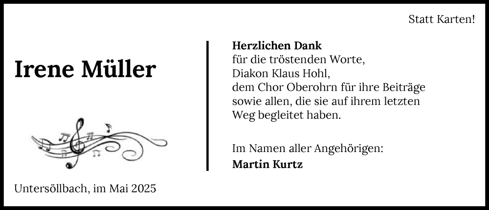  Traueranzeige für Irene Müller vom 03.05.2025 aus GESAMT