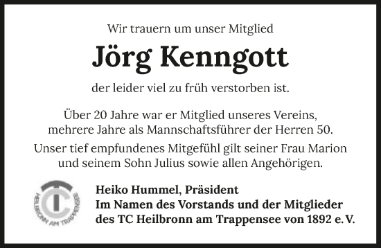 Traueranzeige von Jörg Kenngott von GESAMT