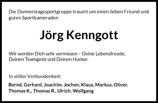Traueranzeige von Jörg Kenngott von GESAMT