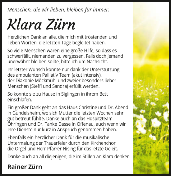 Traueranzeige von Klara Zürn von GESAMT