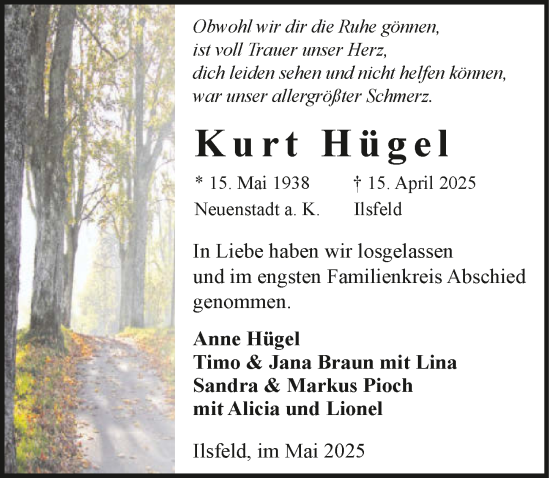Traueranzeige von Kurt Hügel von GESAMT