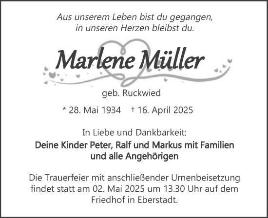 Traueranzeige von Marlene Müller von GESAMT