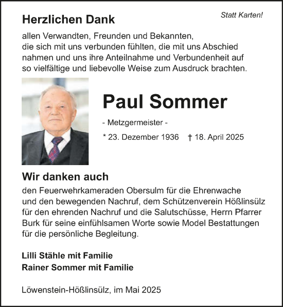 Traueranzeige von Paul Sommer von GESAMT