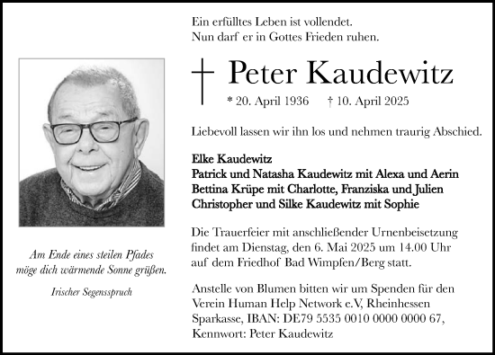 Traueranzeige von Peter Kaudewitz von GESAMT