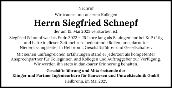Traueranzeige von Siegfried Schnepf von GESAMT