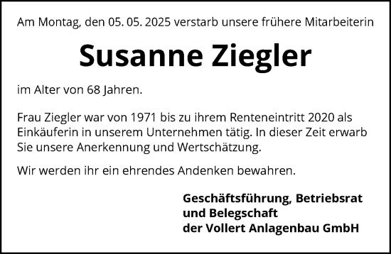 Traueranzeige von Susanne Ziegler von GESAMT
