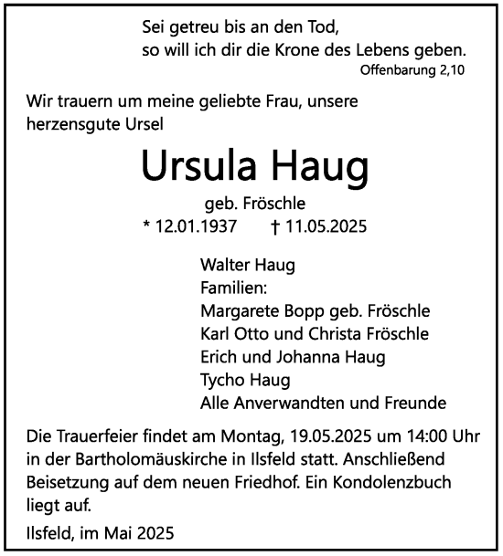 Traueranzeige von Ursula Haug von GESAMT