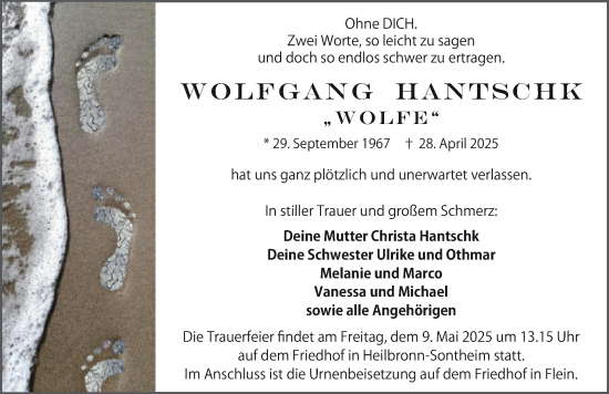 Traueranzeige von Wolfgang Hantschk von GESAMT