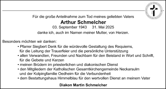 Traueranzeige von Arthur Schmelcher von GESAMT