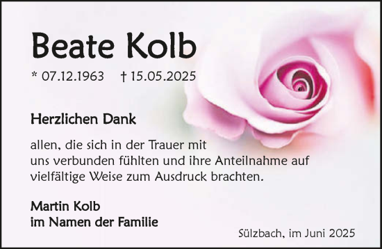 Traueranzeige von Beate Kolb von GESAMT