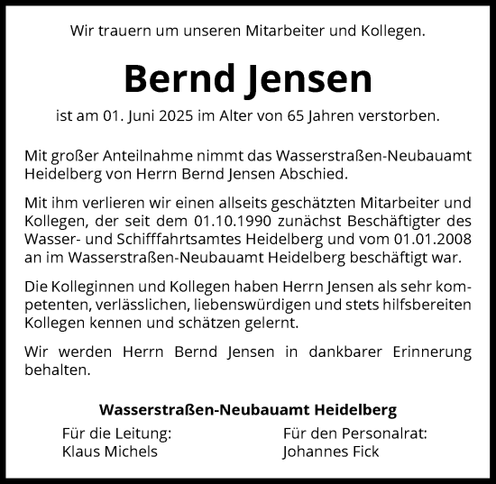Traueranzeige von Bernd Jensen von GESAMT