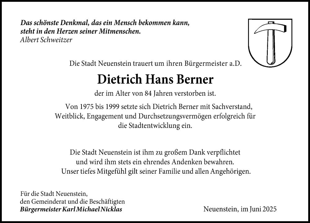  Traueranzeige für Dietrich Hans Berner vom 13.06.2025 aus GESAMT