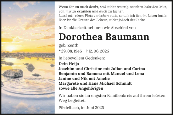 Traueranzeige von Dorothea Baumann von GESAMT